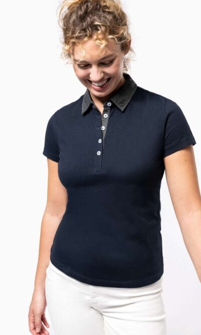 LADIES' TWO-TONE JERSEY POLO SHIRT - Image 4