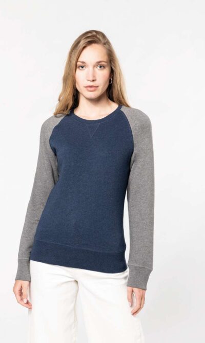 LADIES' TWO-TONE ORGANIC CREW NECK RAGLAN SLEEVE SWEATSHIRT - Image 4