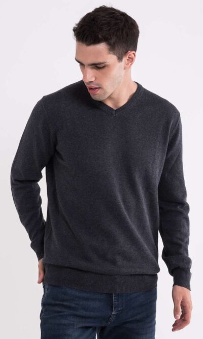MEN’S V-NECK FINE GAUGE COTTON PULLOVER - Image 3