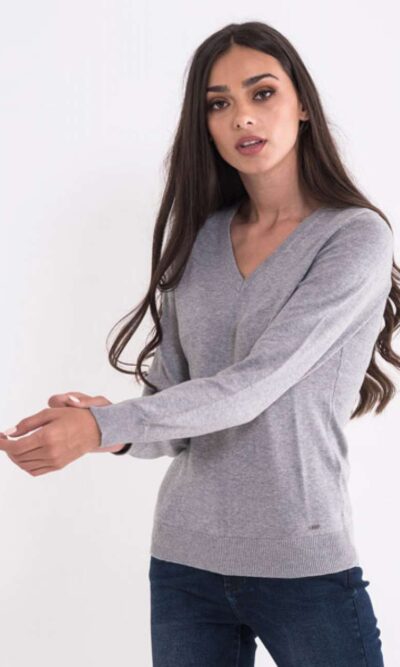 LADIES’ V-NECK FINE GAUGE COTTON PULLOVER - Image 5